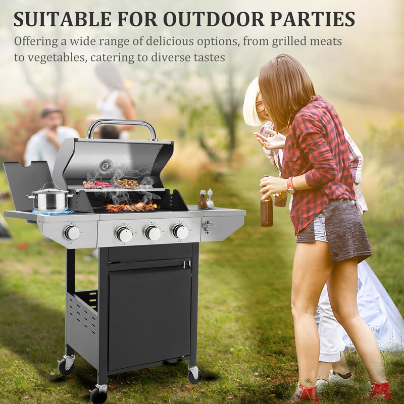 Sapphome 3 Burner Freestanding Liquid Propane Gas Grill with Side